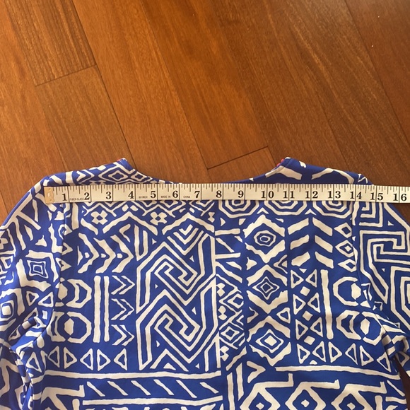 Joy Joy LIKE NEW Abstract Blue & White Mid-Sheath Dress - Sz Small - Picture 14 of 14